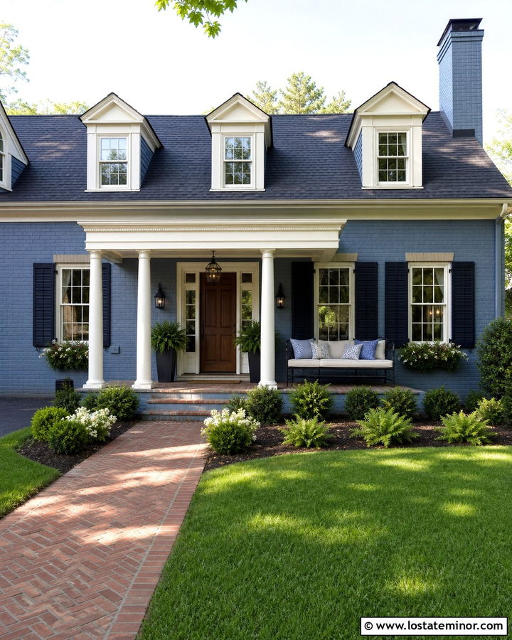 Slate Blue Brick House With Porch Daybed - 30 Slate Blue House Design With Daybed Ideas