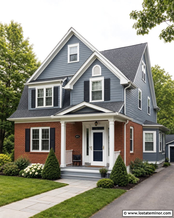 Slate Blue Brick House With White Storm Door - 30 Slate Blue House Design With Storm Door Ideas