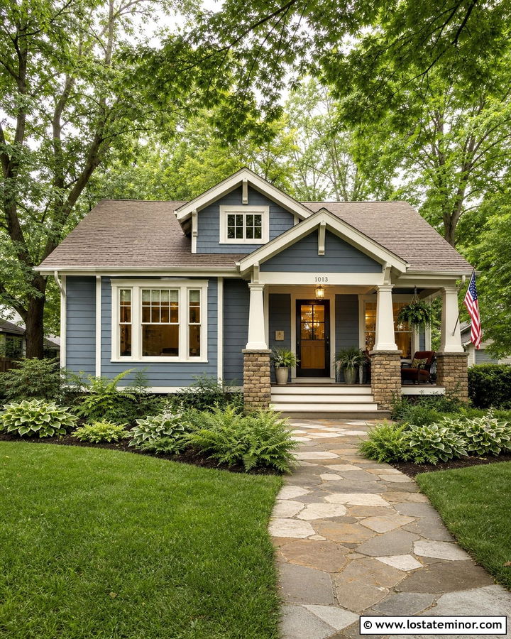 Slate Blue Bungalow With Bronze Storm Door - 30 Slate Blue House Design With Storm Door Ideas
