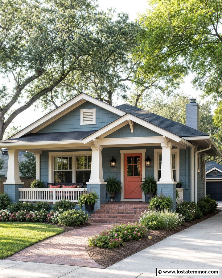 Slate Blue Bungalow With Coral Dutch Door - 30 Slate Blue House Design With Dutch Door Ideas