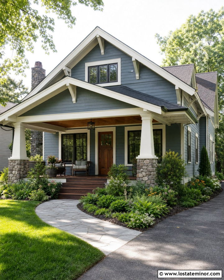 Slate Blue Bungalow With Front Porch - 30 Slate Blue House Design With Front Porch Ideas