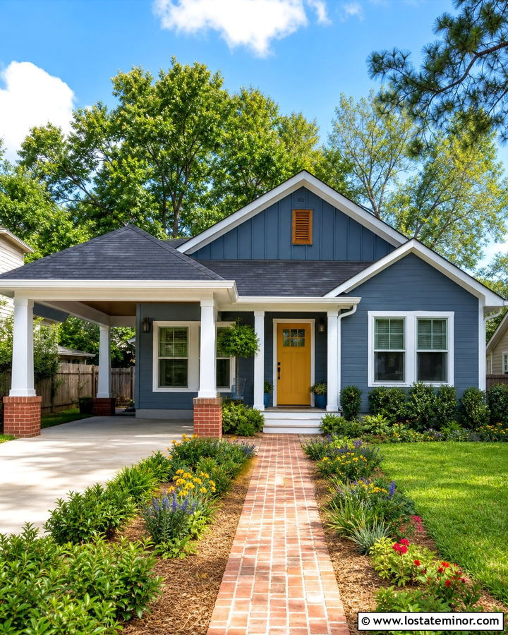 Slate Blue Bungalow With Gabled Carport - 30 Slate Blue House Design With Carport Ideas