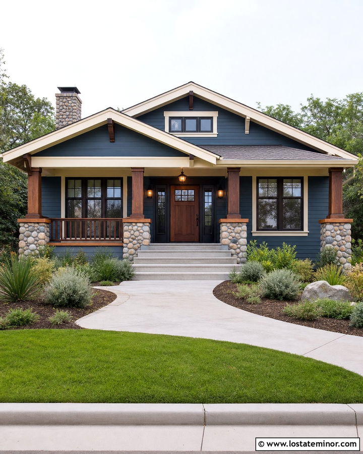 Slate Blue Bungalow With Mission Lights - 30 Slate Blue House Design With Light Fixtures Ideas
