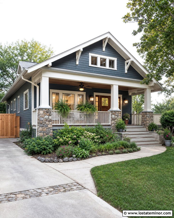 Slate Blue Bungalow With Porch Fan Lighting - 30 Slate Blue House Design With Lighting Ideas