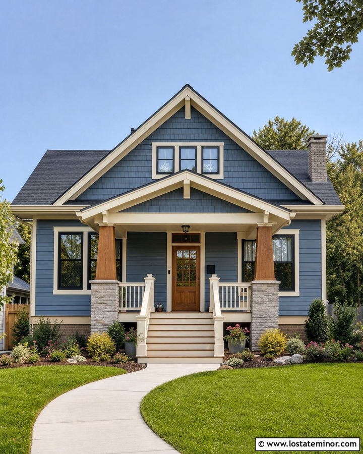 Slate Blue Bungalow With Porch Gable - 30 Slate Blue House Design With Gables Ideas