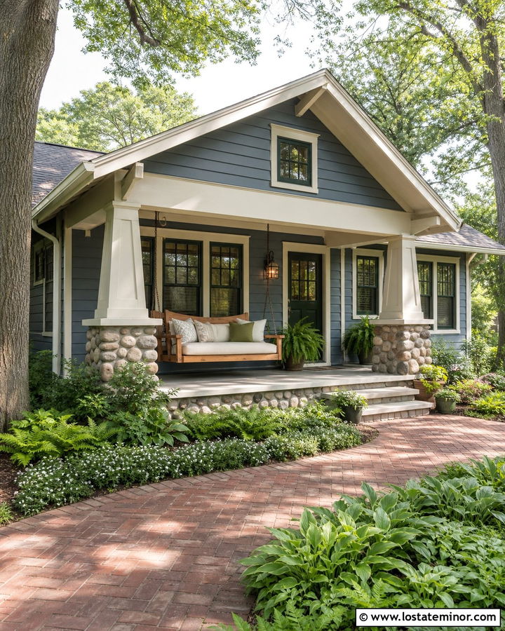 Slate Blue Bungalow With Swinging Daybed - 30 Slate Blue House Design With Daybed Ideas