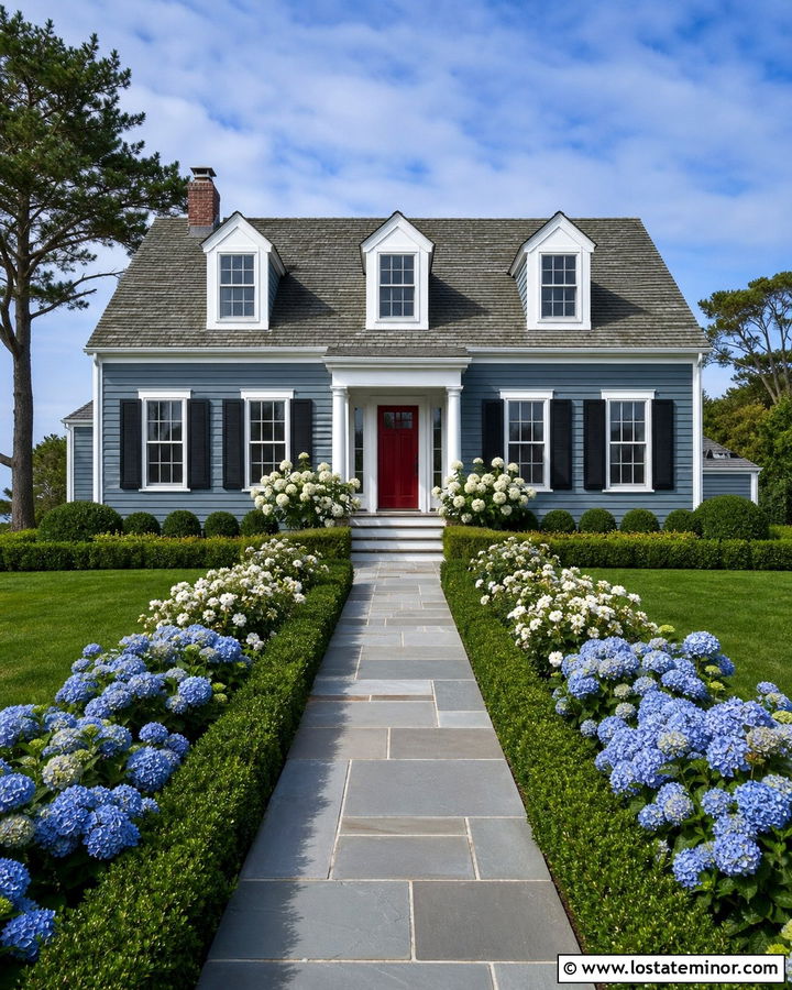 Slate Blue Cape Cod With Bluestone Walkway - 30 Slate Blue House Design With Walkway Ideas