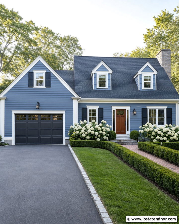 Slate Blue Cape Cod With Charcoal Garage Door - 30 Slate Blue House Design With Garage Door Ideas