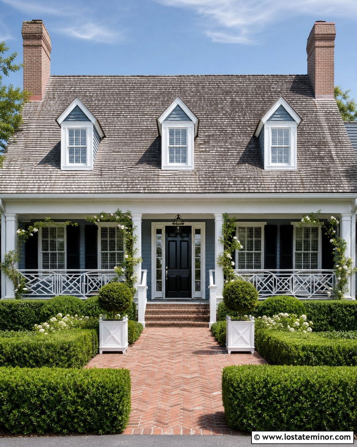 Slate Blue Cape Cod With Chippendale Railings - 30 Slate Blue House Design With Railings Ideas
