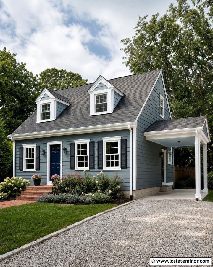 Slate Blue Cape Cod With Compact Carport - 30 Slate Blue House Design With Carport Ideas