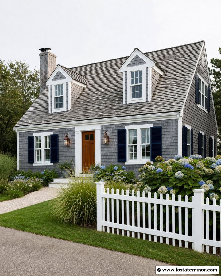 Slate Blue Cape Cod With Copper Lanterns - 30 Slate Blue House Design With Light Fixtures Ideas