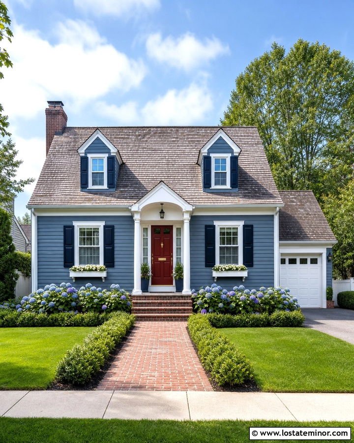 Slate Blue Cape Cod With Dormer Gables - 30 Slate Blue House Design With Gables Ideas