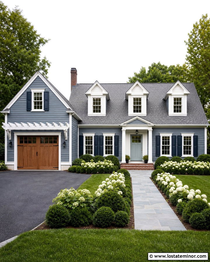 Slate Blue Cape Cod With Garage Pergola - 30 Slate Blue House Design With Pergola Ideas