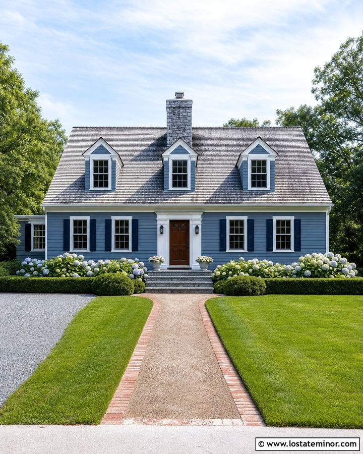 Slate Blue Cape Cod With Granite Accents - 30 Slate Blue House Design With Stone Accents Ideas