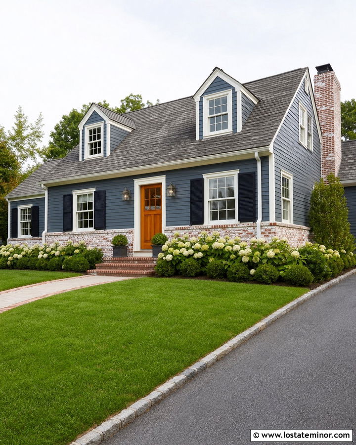 Slate Blue Cape Cod With Limewashed Brick Wainscoting - 30 Slate Blue House Design With Wainscoting Ideas
