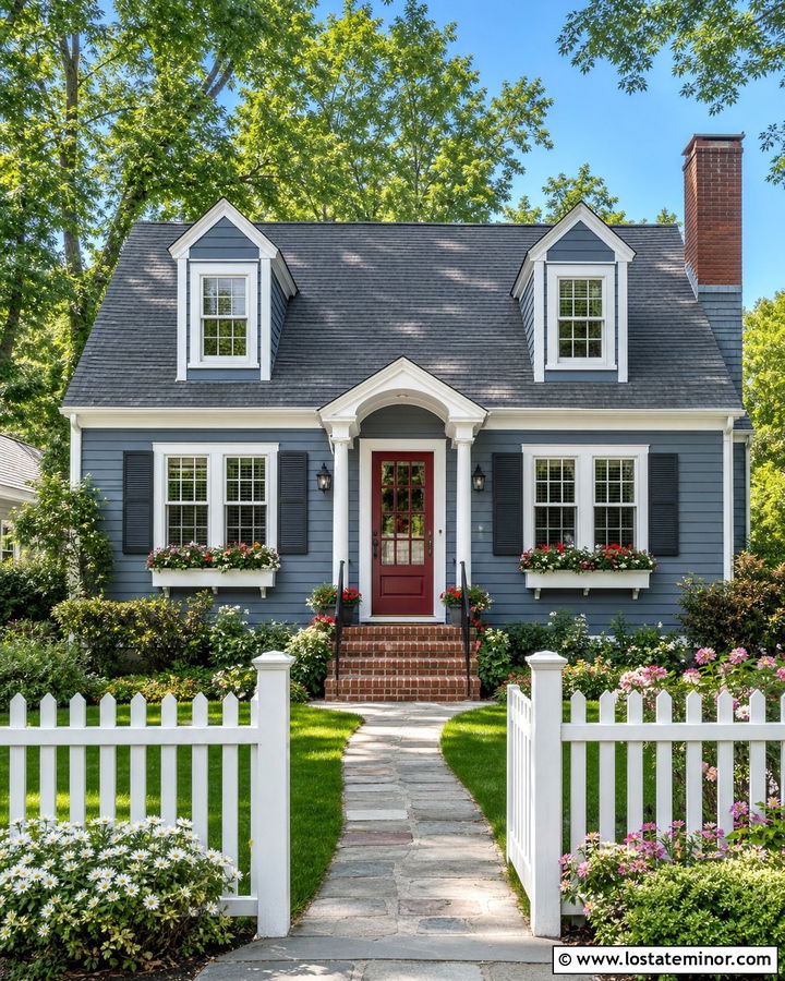 Slate Blue Cape Cod With Red Storm Door - 30 Slate Blue House Design With Storm Door Ideas
