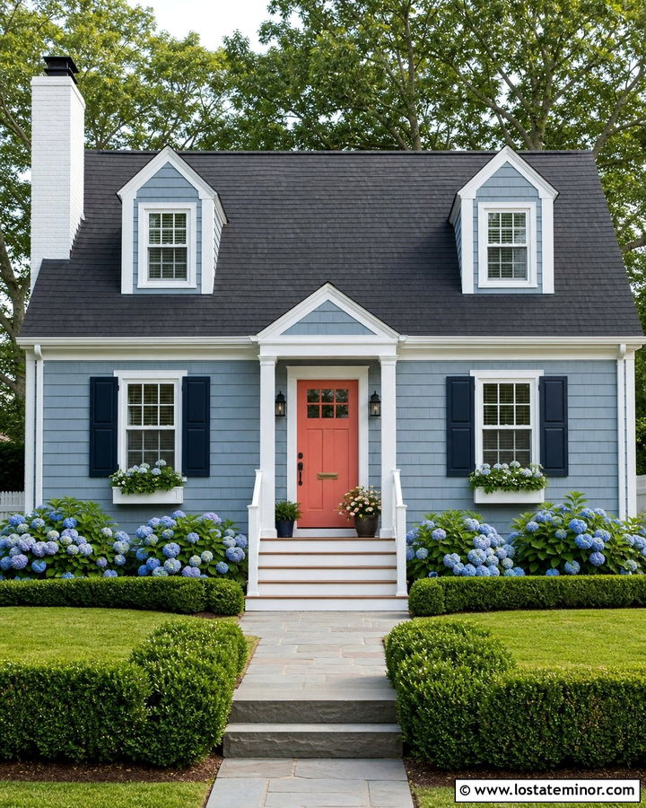 Slate Blue Cape Cod With White Brick Chimney - 30 Slate Blue House Design With Chimney Ideas