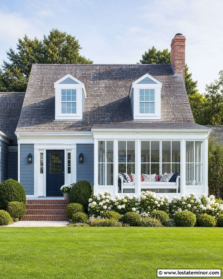 Slate Blue Cape Cod With Window Daybed Porch - 30 Slate Blue House Design With Daybed Ideas