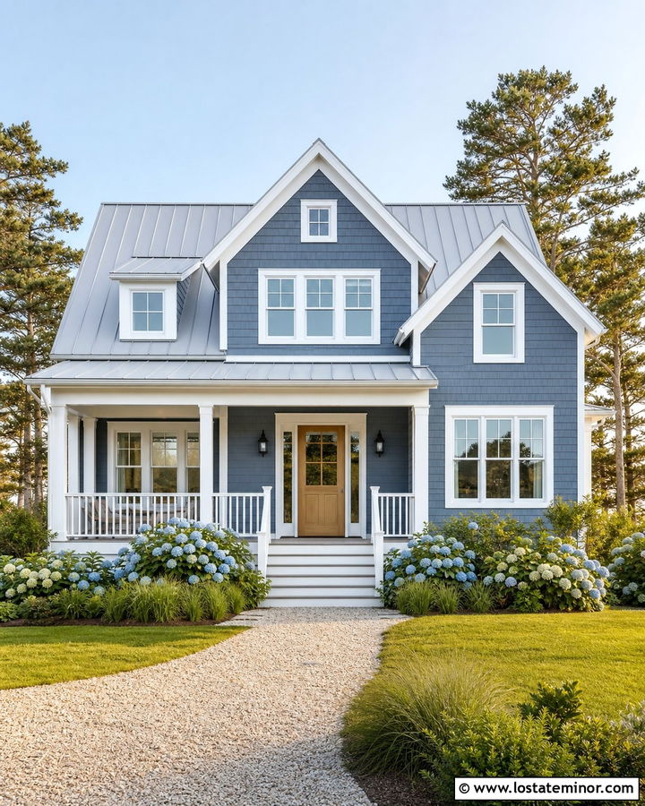 Slate Blue Coastal House With Cross Gables - 30 Slate Blue House Design With Gables Ideas