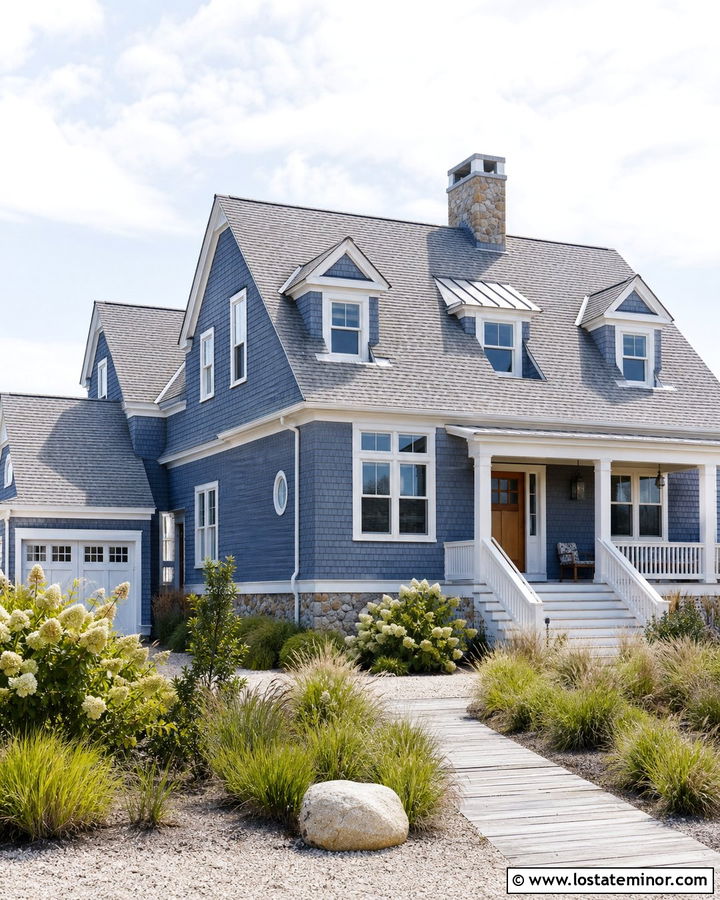 Slate Blue Coastal House With Dormer Windows - 30 Slate Blue House Design With Dormers Ideas