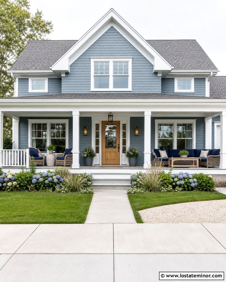 Slate Blue Coastal House With Front Porch - 30 Slate Blue House Design With Front Porch Ideas