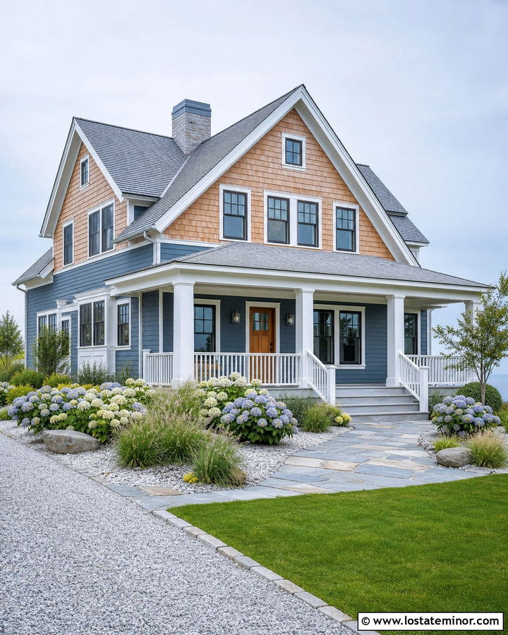 Slate Blue Coastal House With Natural Cedar Shake - 30 Slate Blue House Design With Cedar Shake Ideas