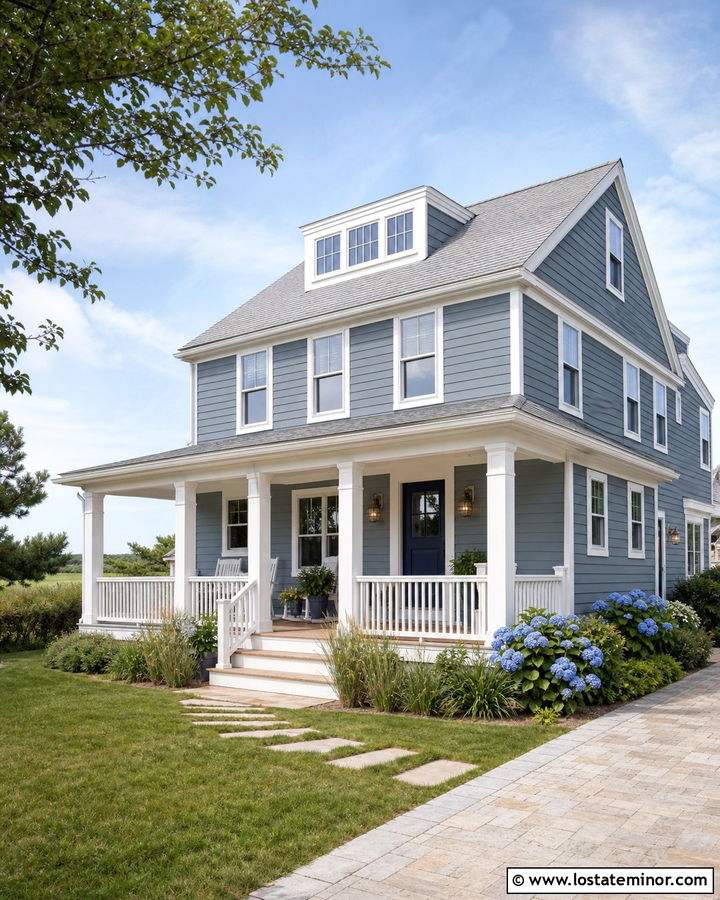 Slate Blue Coastal House With Nautical Lights - 30 Slate Blue House Design With Light Fixtures Ideas