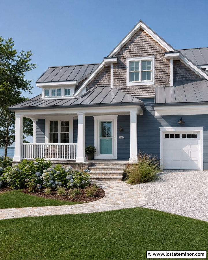 Slate Blue Coastal House With White Storm Door - 30 Slate Blue House Design With Storm Door Ideas