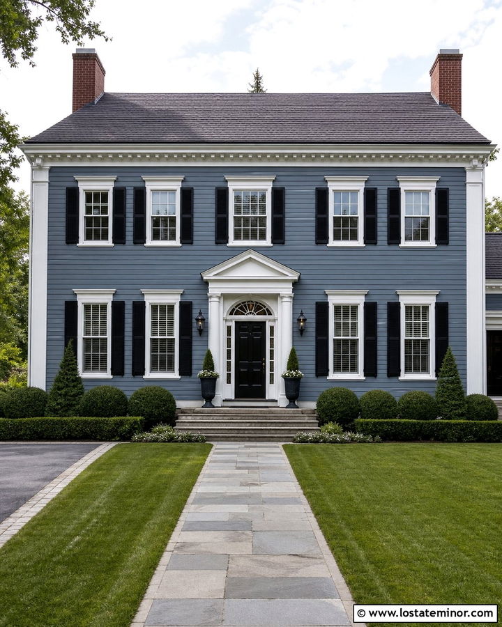 Slate Blue Colonial House With Bluestone Steps - 30 Slate Blue House Design With Steps Ideas