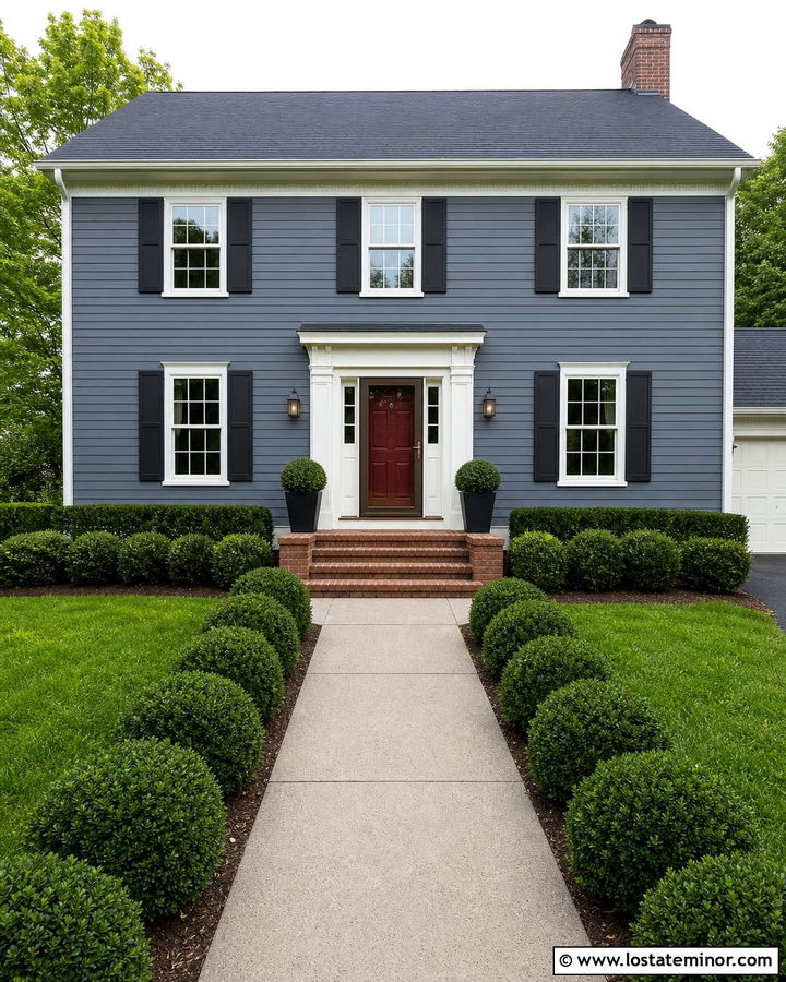 Slate Blue Colonial With Brass Storm Door - 30 Slate Blue House Design With Storm Door Ideas