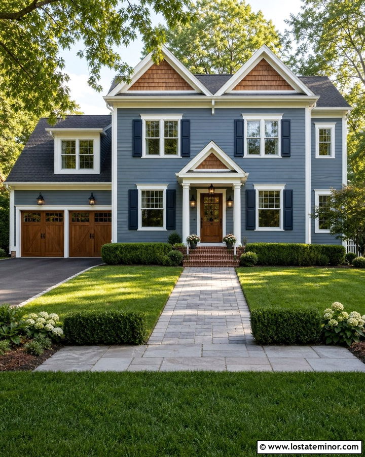 Slate Blue Colonial With Cedar Shake Gables - 30 Slate Blue House Design With Cedar Shake Ideas