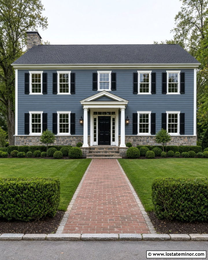 Slate Blue Colonial With Fieldstone Wainscoting - 30 Slate Blue House Design With Wainscoting Ideas