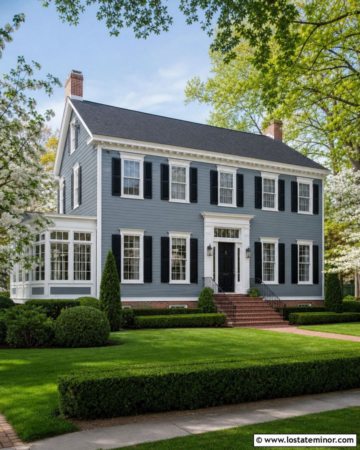 Slate Blue Colonial With Side Sunroom - 30 Slate Blue House Design With Sunroom Ideas
