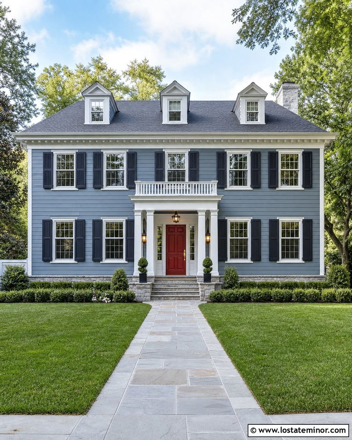 Slate Blue Colonial With Stone Foundation - 30 Slate Blue House Design With Stone Accents Ideas