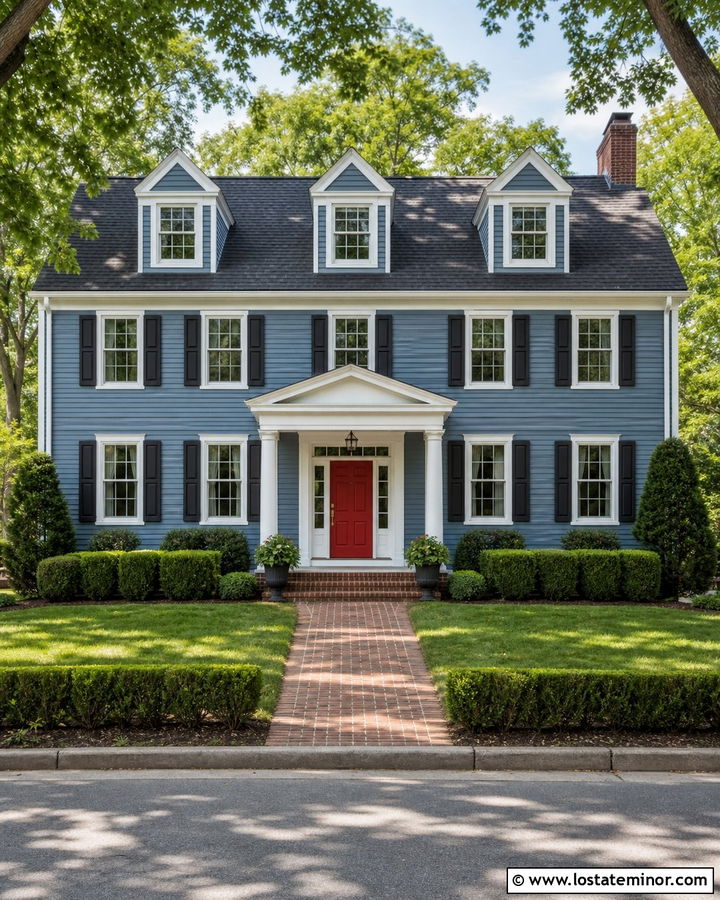 Slate Blue Colonial With Three Gable Dormers - 30 Slate Blue House Design With Dormers Ideas