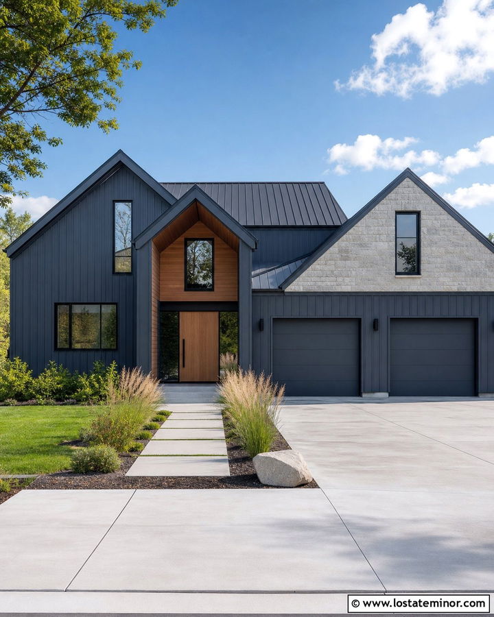 Slate Blue Contemporary House With Asymmetrical Gables - 30 Slate Blue House Design With Gables Ideas