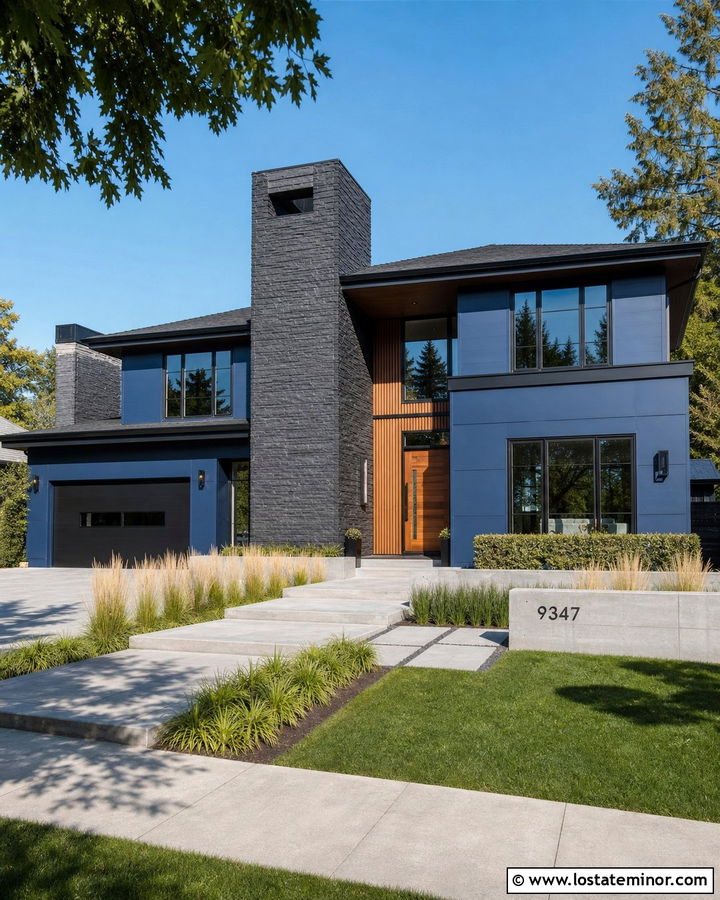 Slate Blue Contemporary House With Chimney Tower - 30 Slate Blue House Design With Chimney Ideas