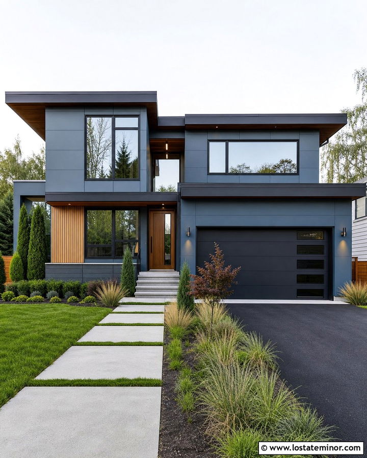 Slate Blue Contemporary House With Metal Accents - 30 Slate Blue House Design With Accents Ideas