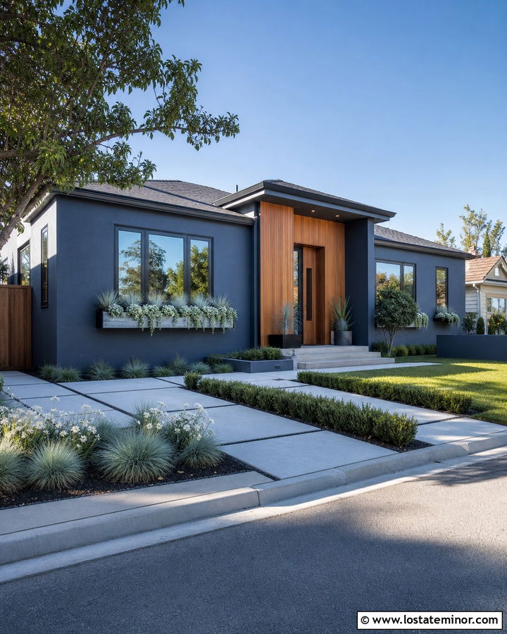 Slate Blue Contemporary House With Metal Window Boxes - 30 Slate Blue House Design With Window Boxes Ideas