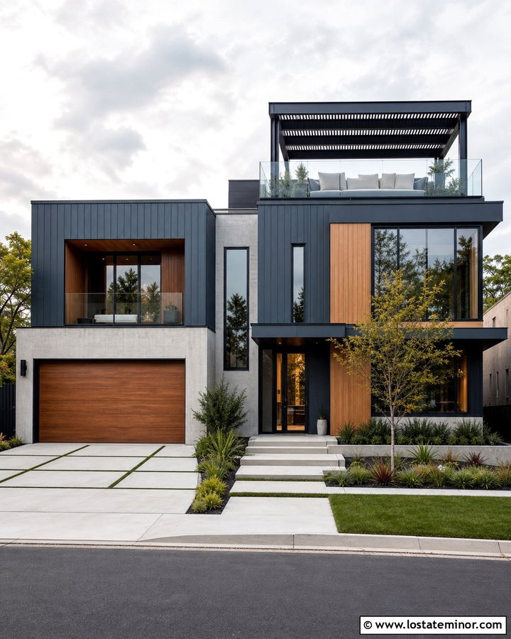 Slate Blue Contemporary House With Rooftop Daybed - 30 Slate Blue House Design With Daybed Ideas