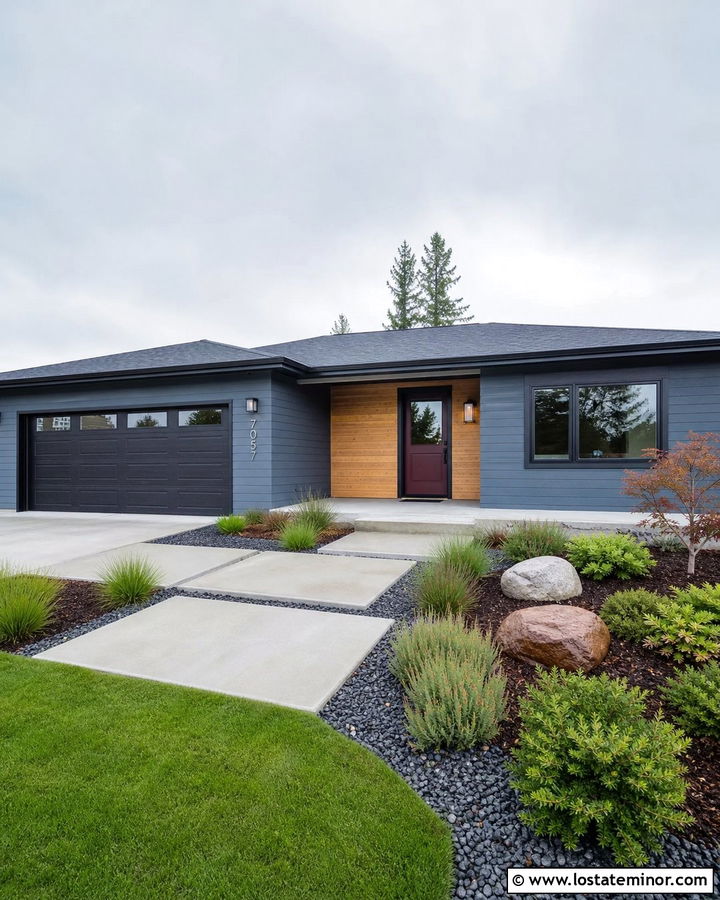 Slate Blue Contemporary Ranch With Red Dutch Door - 30 Slate Blue House Design With Dutch Door Ideas