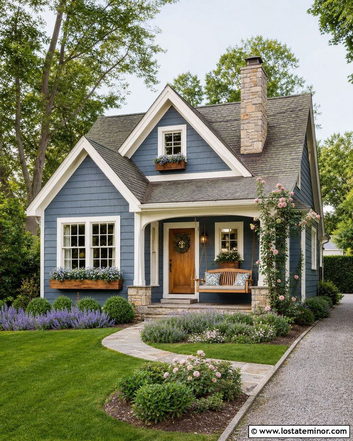 Slate Blue Cottage With Cedar Swing - 30 Slate Blue House Design With Swing Ideas