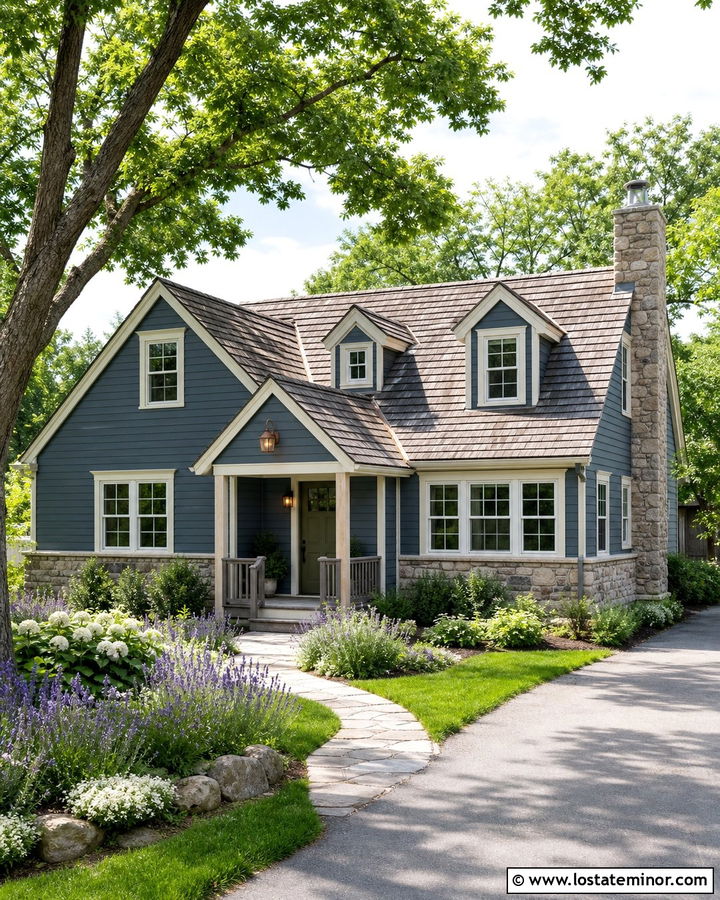 Slate Blue Cottage With Cobblestone Wainscoting - 30 Slate Blue House Design With Wainscoting Ideas