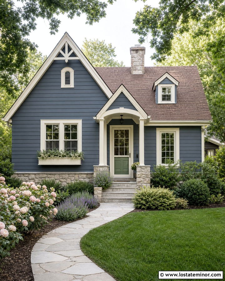 Slate Blue Cottage With Cream Storm Door - 30 Slate Blue House Design With Storm Door Ideas