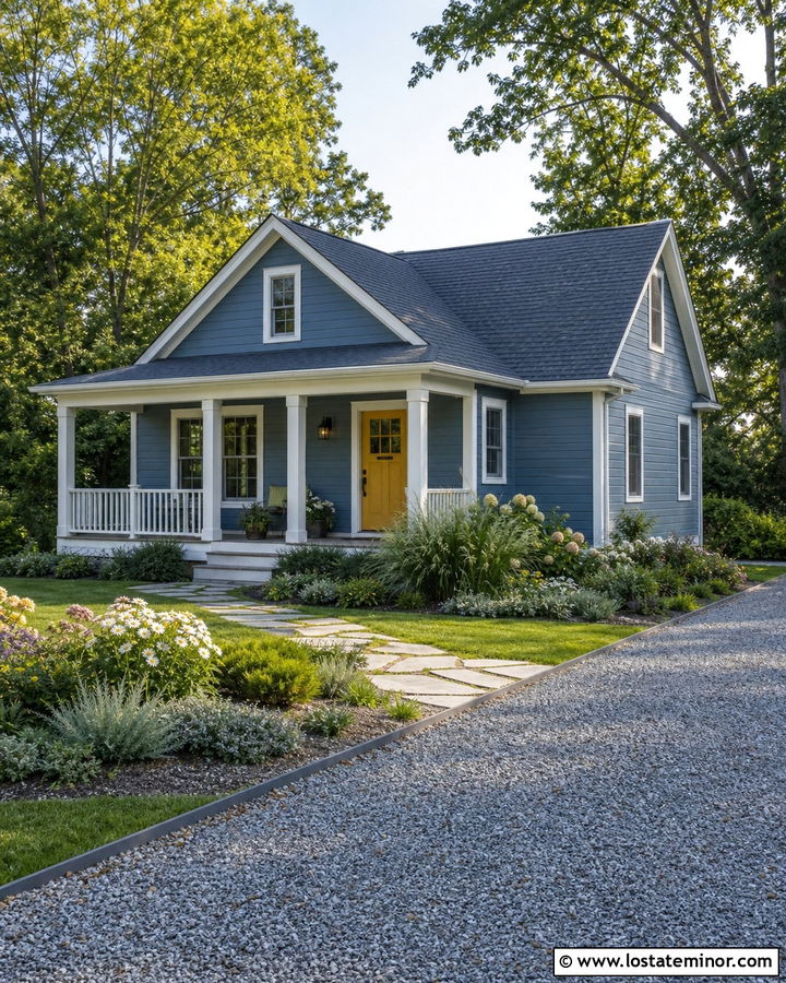 Slate Blue Cottage With Crushed Granite Driveway - 30 Slate Blue House Design With Driveway Ideas