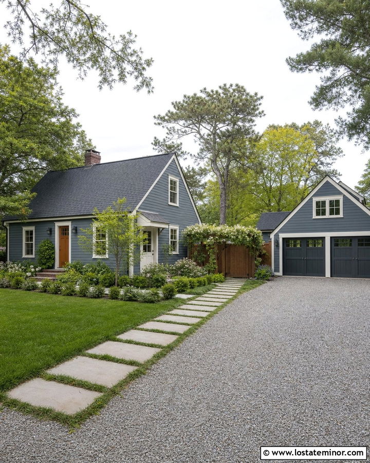 Slate Blue Cottage With Detached Garage Driveway - 30 Slate Blue House Design With Driveway Ideas