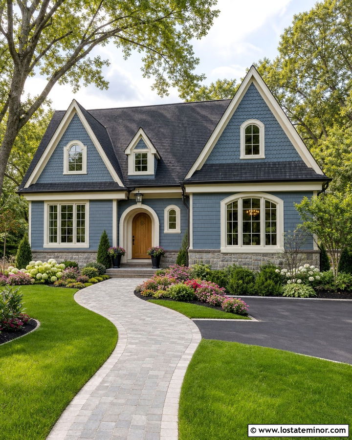 Slate Blue Cottage With Dormers And Scalloped Shingles - 30 Slate Blue House Design With Shingles Ideas