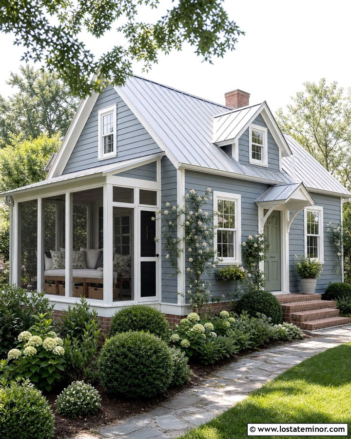 Slate Blue Cottage With Enclosed Porch Daybed - 30 Slate Blue House Design With Daybed Ideas