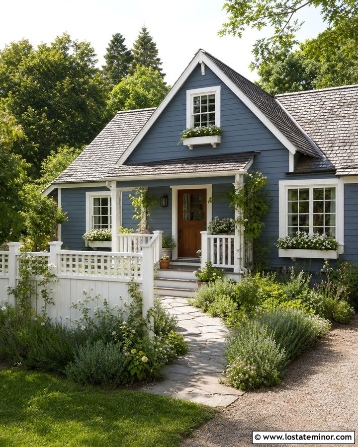 Slate Blue Cottage With Lattice Fence - 30 Slate Blue House Design With Fence Ideas