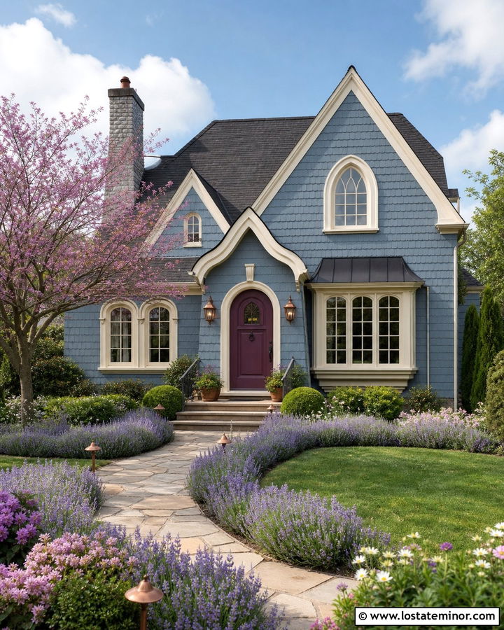 Slate Blue Cottage With Lavender Garden - 30 Slate Blue House Design With Landscaping Ideas